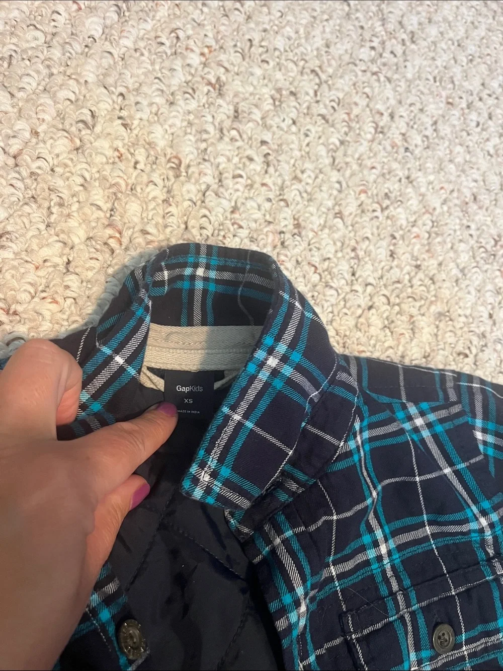GAP Black & Teal Plaid Quilted-Lined Button Down Shirt